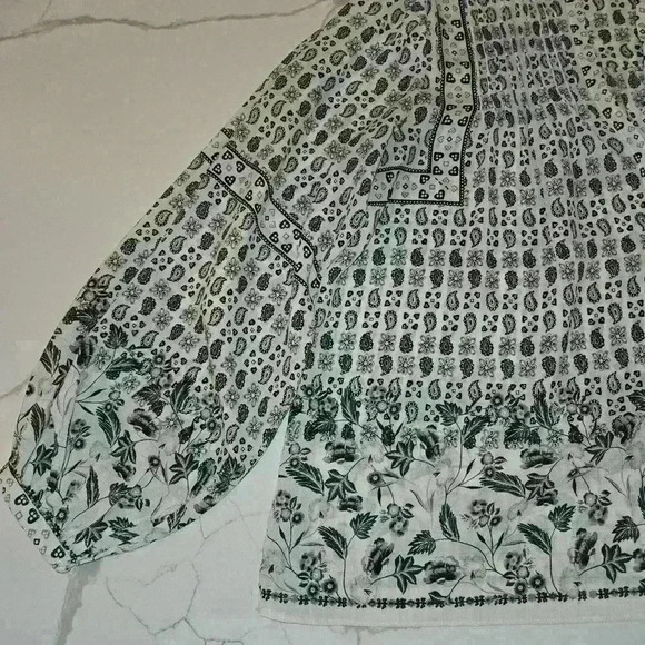 Rose & Olive Womens Balloon Sleeve Boho Peasant Tunic Top Cream Black Size Small - Picture 4 of 11